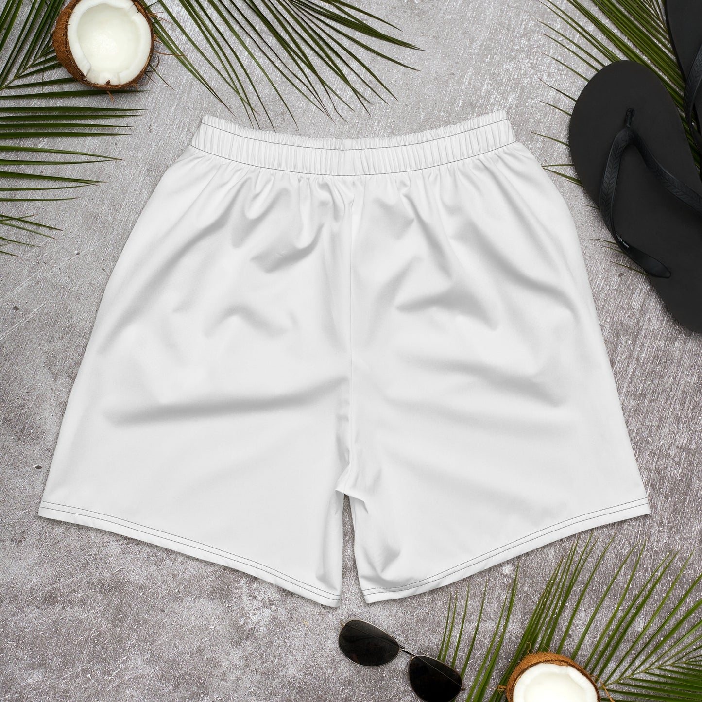 White, Simple Logo (Black Thread) - Athletic Shorts